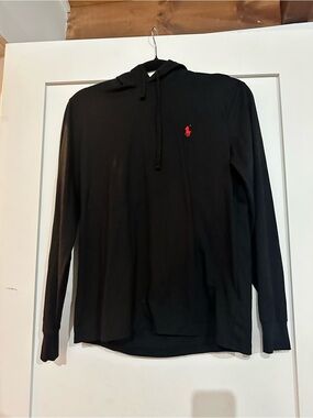Polo by Ralph Lauren Black Hooded Long-Sleeve Shirt with Red Pony Logo